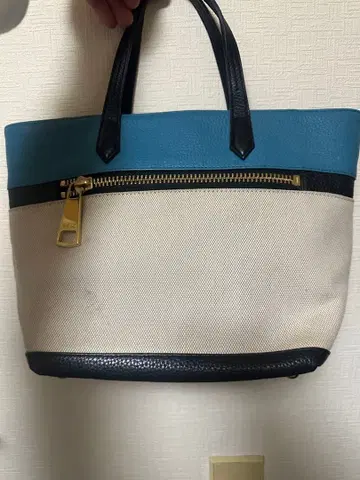 WAKO 긴자 와코 토트백 가죽 x 캔버스 WAKO 백 파랑