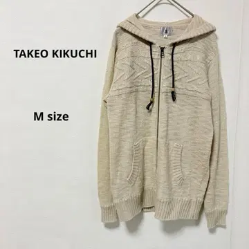 TK 다케오 키쿠치 풀 집업 니트 후드티 M 베이지 후드 린넨 모