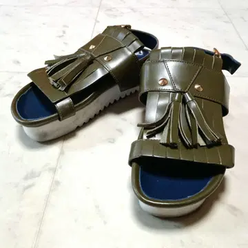 MUVEIL 뮤베일 프린지 태슬 샌들 37 카키