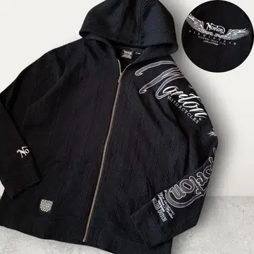 XL!! 노턴 빅 로고 자수 집업 후드 니트 블랙