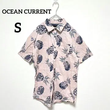 오션 커렌트 반팔 하와이안 셔츠 S 핑크 파인애플 패턴 남성용 727