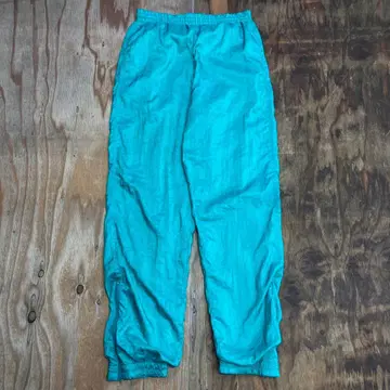 90s 폴리 이지 팬츠 와이드 터콰이즈 광택 VINTAGE 샤리감