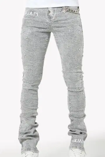 GUAPI 스톤 장식 그레이 청바지
