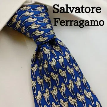 살바토레 페라가모 고급 실크 넥타이 올 패턴 네이비