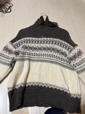 울 100% 페어아일 패턴 니트 스웨터