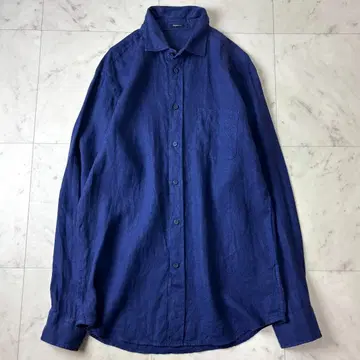 ZEGNA 제냐 M 린넨 100% 린넨 긴팔 셔츠 네이비 블루 봄/여름