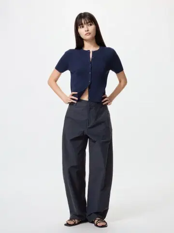 UNIQLO 저지 배럴 레그 팬츠 네이비 S