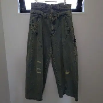 NAUTICA 프릭스스토어 데님 더블 허리 와이드 데미지 가공