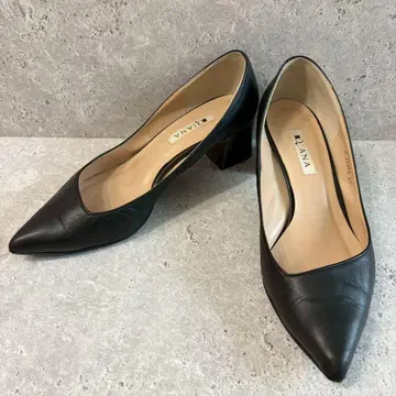 DIANA 천연 가죽 펌프스 스틸레토 블랙 25cm 와이드 힐 일본제