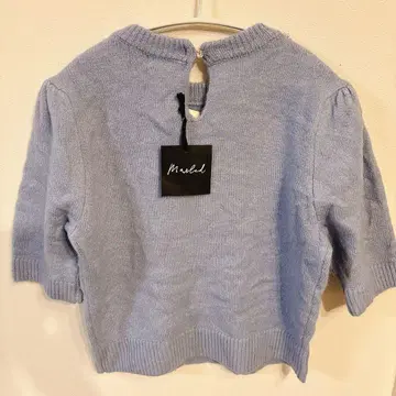 택 포함 새상품 Marled [ M ] 비쥬 퍼프 슬리브 반팔 니트 블루