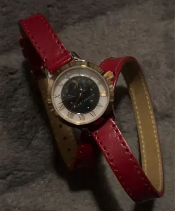 스타 주얼리 손목시계 문페이즈 부속품 없음 빨간색 이중 가죽 벨트