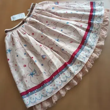 택 포함 미사용 엑시즈팜 플레어 스커트 바다 모티브 핑크 계열