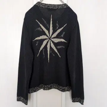 빈티지 80s 니트 가디건 블랙 x 골드 반짝이 레트로