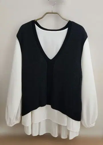 나포카 니트 베스트 세트 블라우스 백 플리츠