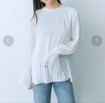 HEYUMM 2way 마조리카 플리츠 블라우스 화이트