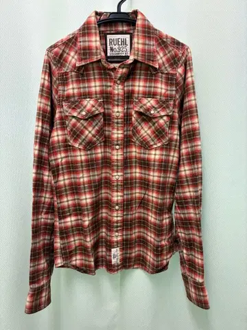 RUEHL No.925 빨간색 계열 체크 플란넬 셔츠 S