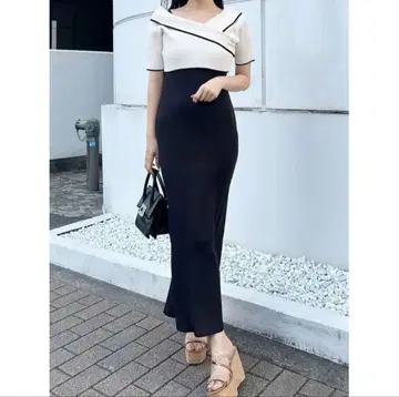 MERCURYDUO 배색 니트 원피스 세트 미라인 타이트 원피스