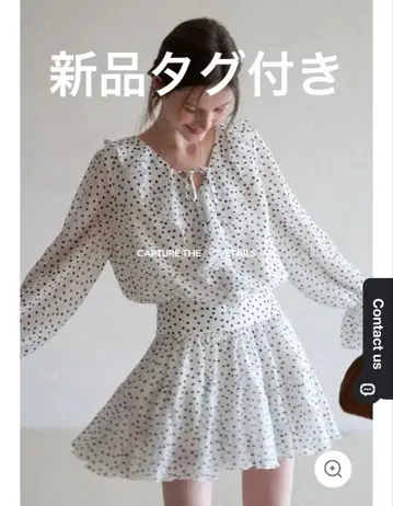 [택 포함 새상품] EGGKA 도트 무늬 쉬폰 원피스