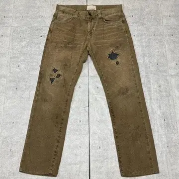 wood which flows DIGREEN 데미지 가공 컬러 팬츠