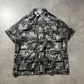 빈티지 올 패턴 아트 패턴 실크 광택감 새틴 와인 퍼플 셔츠