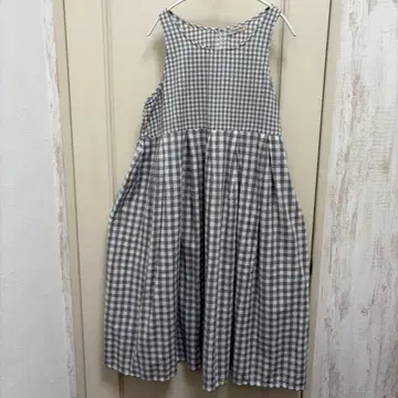 사만사 모스모스 깅엄 피치 차이 슬리브리스 원피스