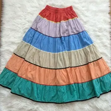 에메랄드 모텔 멀티 컬러 티어드 롱 스커트 인도산 면