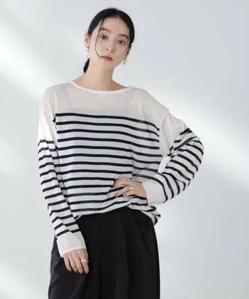 nanouniverse 코튼 나일론 시어 보더 니트탑