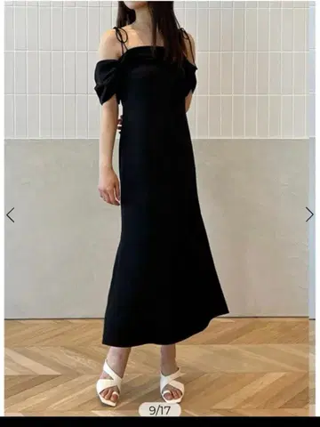 eimy istoire 새틴 오프숄더 슬릿 원피스