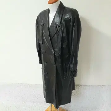 레어 90s 가죽 트렌치코트 블랙 양가죽 스트라이프 안감 한국제 F