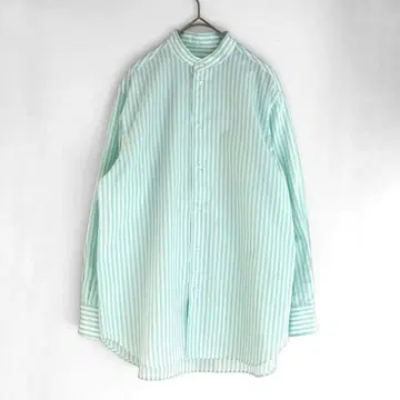 새상품급 로에프 밴드 카라 스트라이프 셔츠 민트 그린 롱 와이드