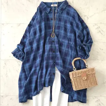 새상품급*네스트로브 코튼 린넨 튜닉 블라우스 블루 계열 루즈핏 일본제