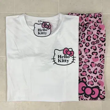 헬로키티 돈키 한정판 반팔 상하의 세트 룸웨어 레오파드 무늬 핑크 L