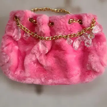 헤이세이 레트로 퍼 핑크 숄더백 틴즈 안감 새틴 보라색