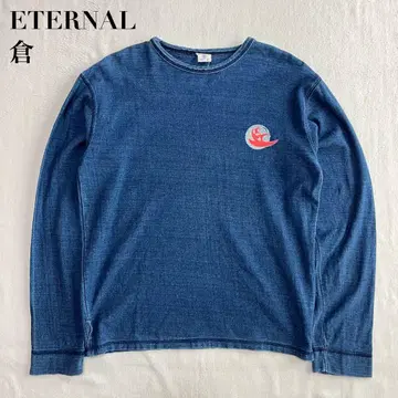 ETERNAL 쿠라 이터널 네이비 나염 롱T셔츠 복숭아 프린트