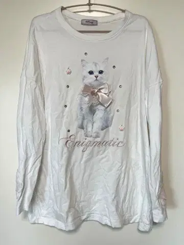 Ank Rouge 고양이 프린트 리본 긴팔 상의 양산형 지뢰계