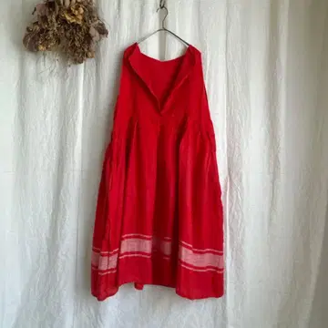 DANIELA GREGIS 빨간색 린넨 턱 볼륨 원피스 드레스