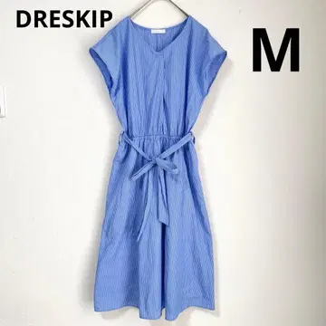 [드레스킵] 스트라이프 블루 셔츠 원피스 슬리브리스 허리 리본 포함