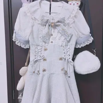 LIZLISA 메시지 리본 트위드 셋업 스카이블루