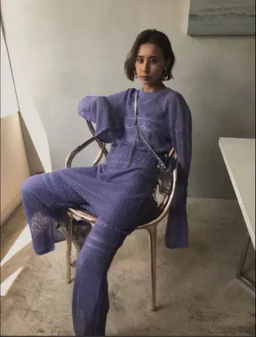 Ameri VINTAGE 레이시 후스마 니트 셋업