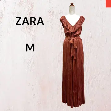 새상품 ZARA 자라 살로펫 올인원 새틴 플리츠 브라운 M