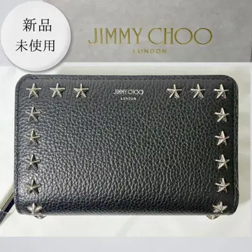 인기 JIMMY CHOO 블랙 가죽 접이식 지갑 스타 스터드 부착