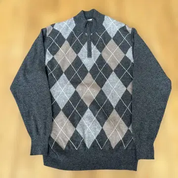 다이아몬드 패턴 하프 지퍼 스웨터 그레이 계열 캐시미어