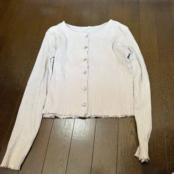 리브 니트 가디건 긴팔 크롭 베이지