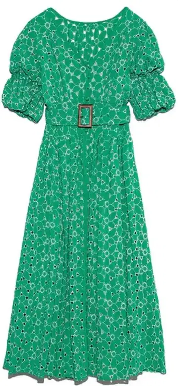 Lily Brown 컷워크 레이스 원피스 그린