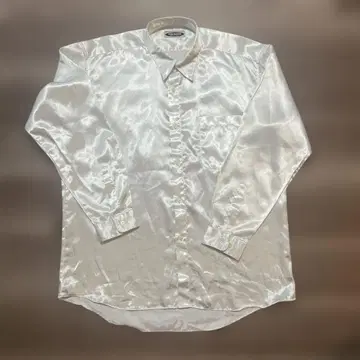 HIGH BRIDGE 새틴 셔츠 L 화이트 광택 긴팔 드레스 셔츠