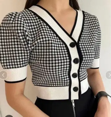 snidel 깅엄 체크 V넥 니트 가디건 반팔