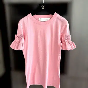 Victoria Beckham 프릴 소매 핑크 T셔츠