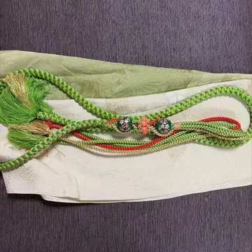 오비 장식 천 허리띠 2세트 그린 부채 문양 장식 후리소데 오비