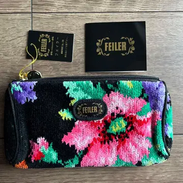 미사용 새상품 FEILER 페이러 꽃무늬 파우치 핑크 블랙