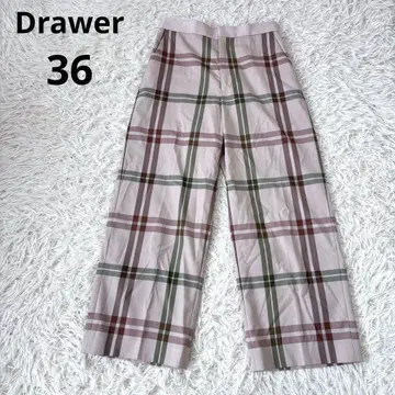 드 로워 체크 와이드 팬츠 실크 혼방 베이지 36 고급